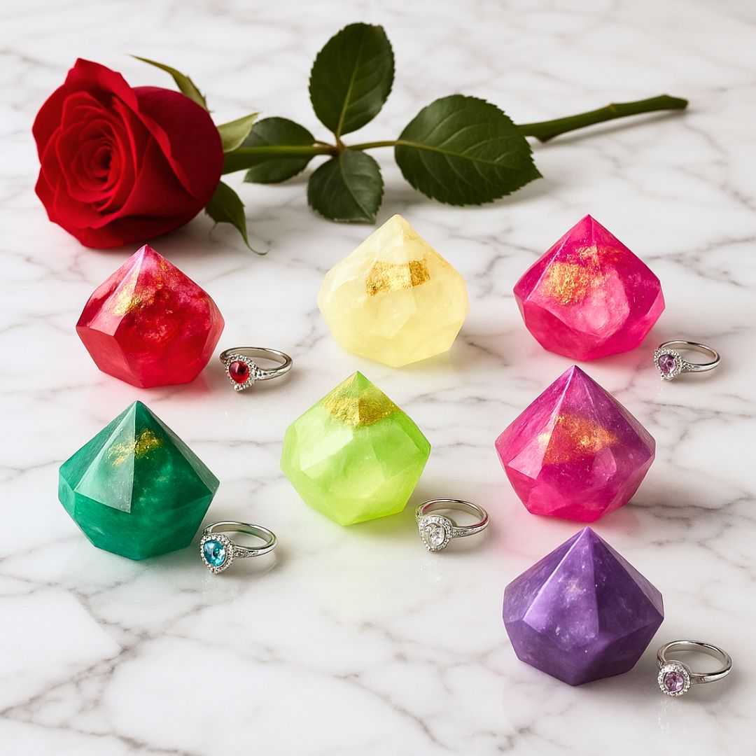 Rose Quartz Birthstone Gem Soap with Hidden Silver Ring-4